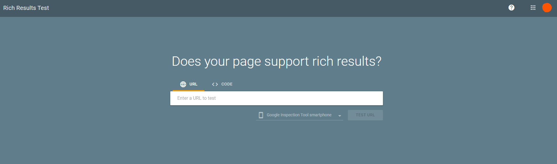 Interface de l'outil Google Rich Results Test
