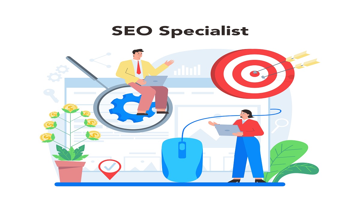SEO Specialist Concept. Idea Of Search Engine Optimization For Website SEO Specialist Concept. Idea Of Search Engine Optimization For Website