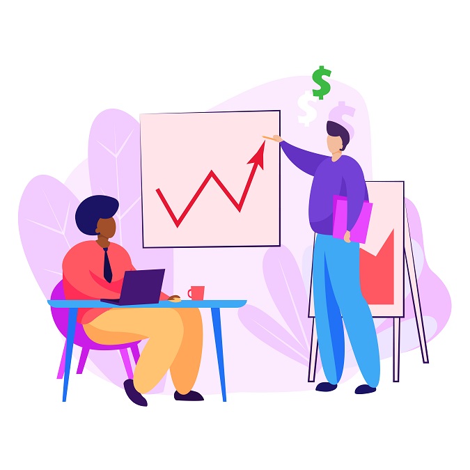 Manager présente diagramme de croissance aux collègues