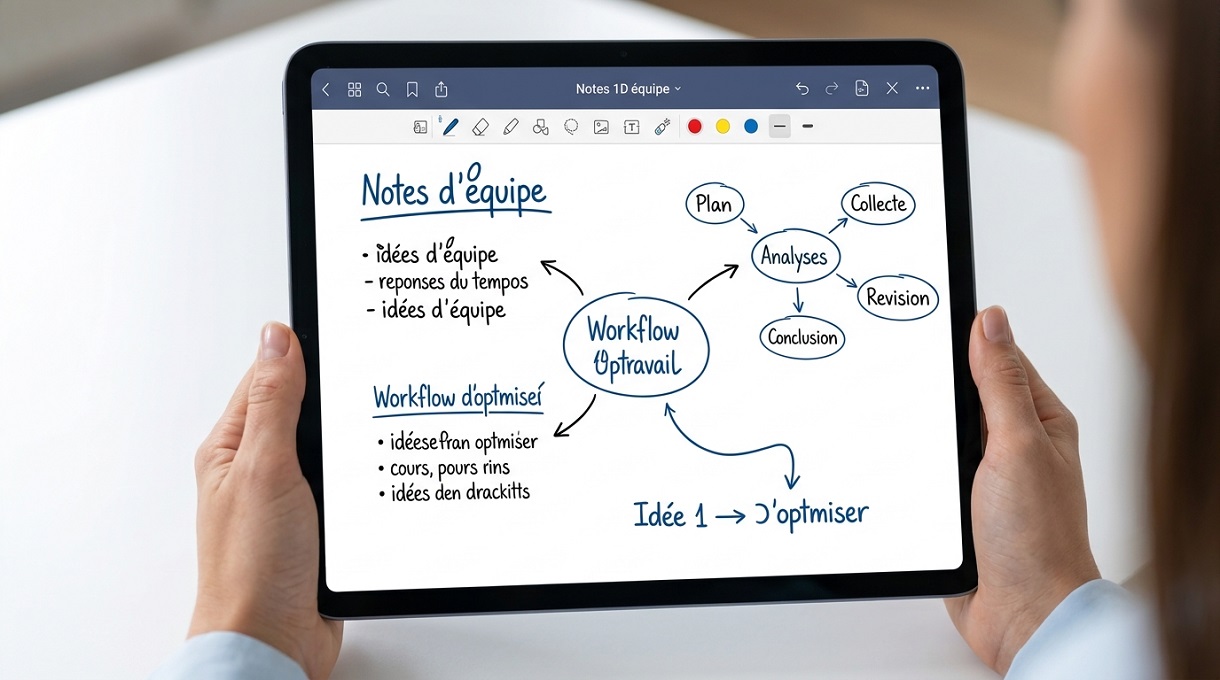 Coherence Agence Digitale Analyse Workflow Ux Sur Tablette tablette tenue en main affichant un schéma de workflow et des notes d'optimisation UX.