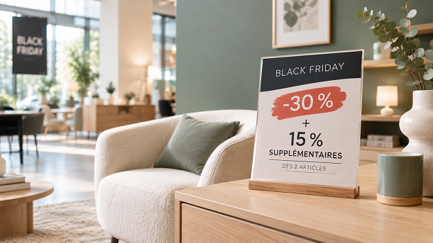 Coherence Agence Digitale Promotion Black Friday En Showroom уют magasin de meubles propose une promotion difficile à comprendre.
